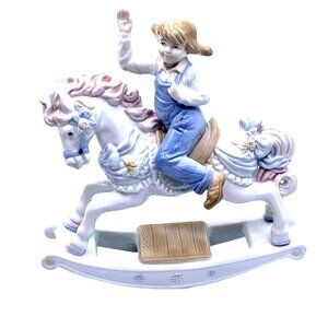 Vintage Paul Sabastian 1991 Porcelain Little Girl Riding White Rocking Horse Fig